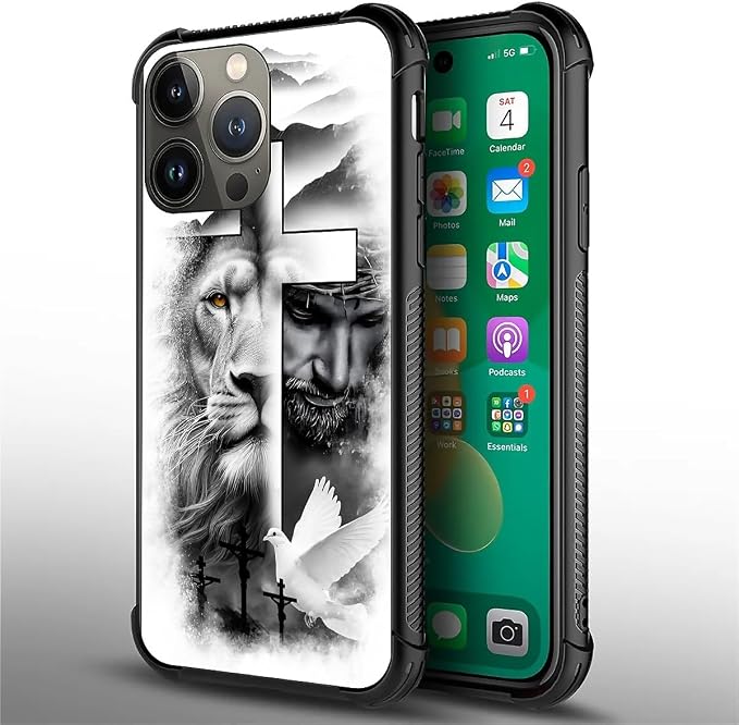for iPhone 13 Pro Max Case, Lion Cross Jesus Christ Dove Pattern Graphic Design - Image 4