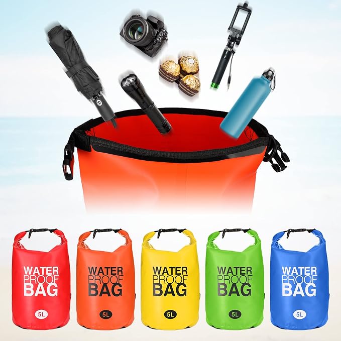 Jexine 10 Pack Dry Bag Waterproof, 5L Ultralight Dry Sacks Roll Top Storage Bag - Image 7