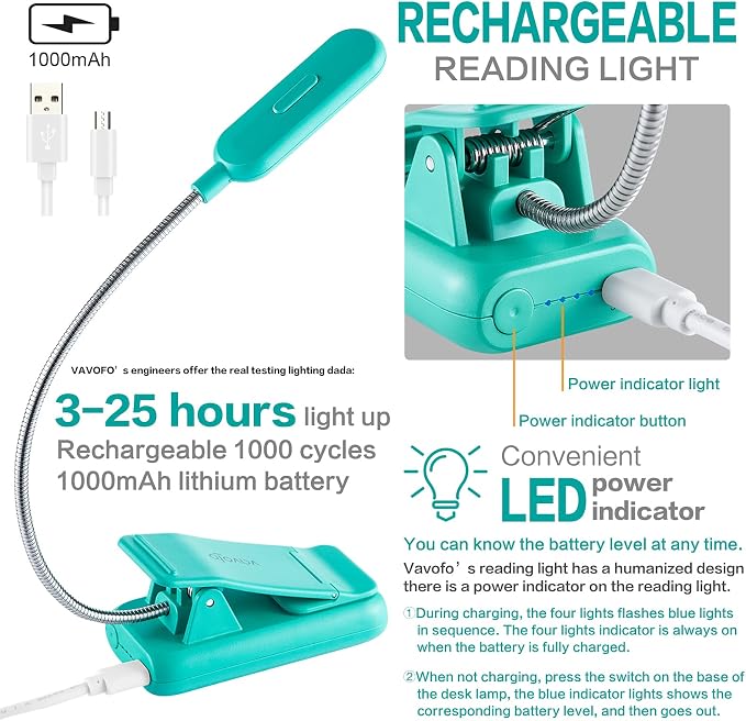 VAVOFO Clip On Rechargeable Reading Light, 7 LEDs - Image 3