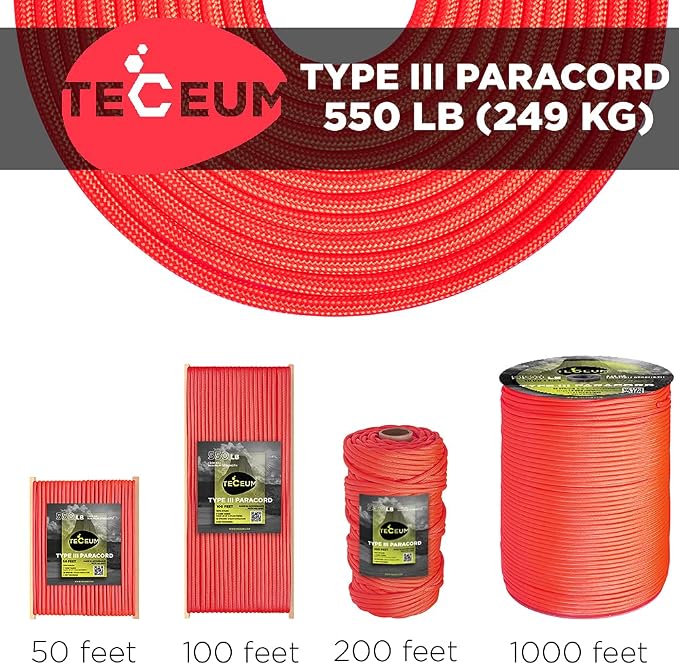 TECEUM Reflective Paracord Rope 1000 – 1000ft/200ft/100ft/50ft – 40+ Colors – - Image 9