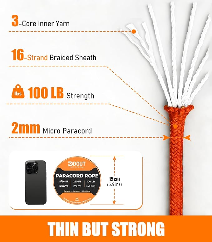 DDOUT 2mm Paracord 100lb, Thin Micro Paracord Rope, DIY Projects, Camping & - Image 2