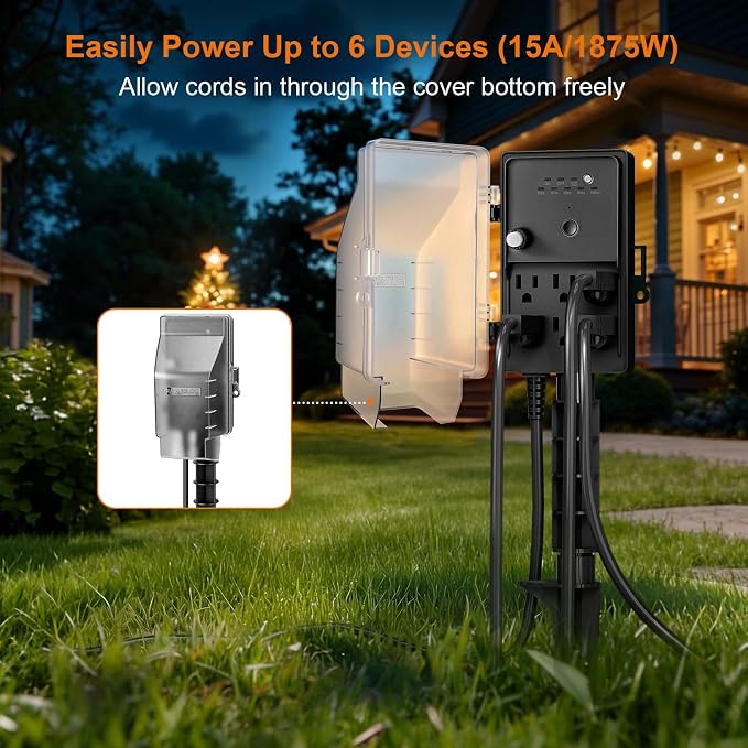SURAIELEC Outdoor Power Stake Light Timer, Dusk to Dawn, 6 Electrical Outlet - Image 4