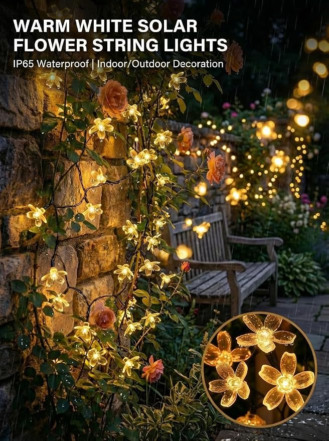 ITICdecor 2 Pack 50 LED Solar String Lights Outdoor Waterproof Flower Solar - Image 4