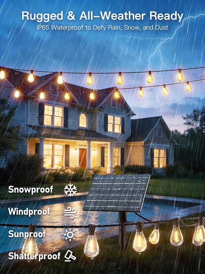 30FT Solar String Lights Outdoor Waterproof, 10+1 LED Solar Powered Lights - Image 4