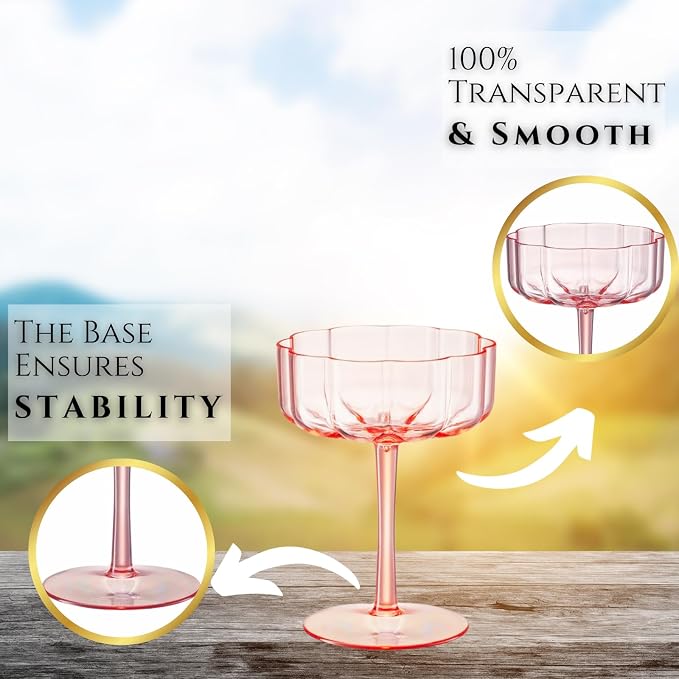 Khen Shatterproof Acrylic Flower Wavy Art Deco Martini, Champagne & Cocktail - Image 7