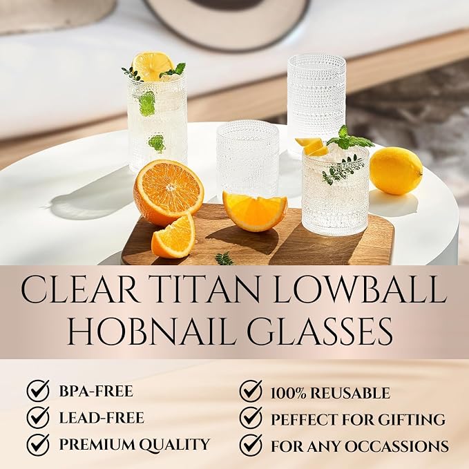 Plastic Hobnail Drinking Glasses Set of 6 Tritan Lowball Cups 14oz, - Image 3