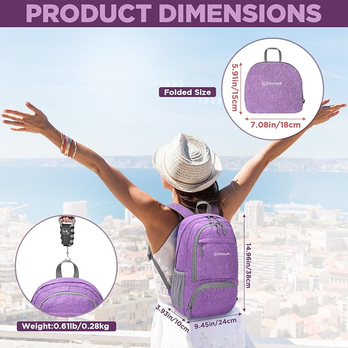 ZOMAKE Ultra Lightweight Packable Backpack 20L, Small Foldable Backpacks Hiking - Image 2