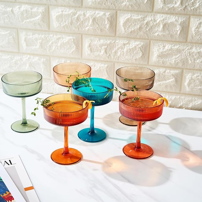 Khen Shatterproof Acrylic Ribbed Vintage Art Deco Martini, Champagne & Cocktail - Image 4