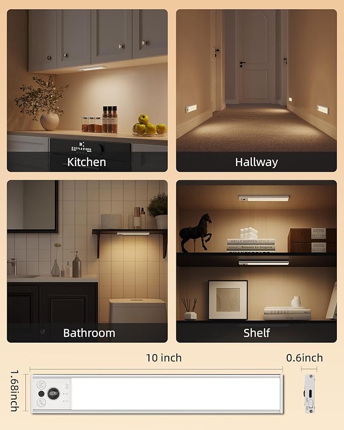 EZVALO 10inch Under Cabinet Lighting, Rechargeable Motion Sensor Light Indoor - Image 7