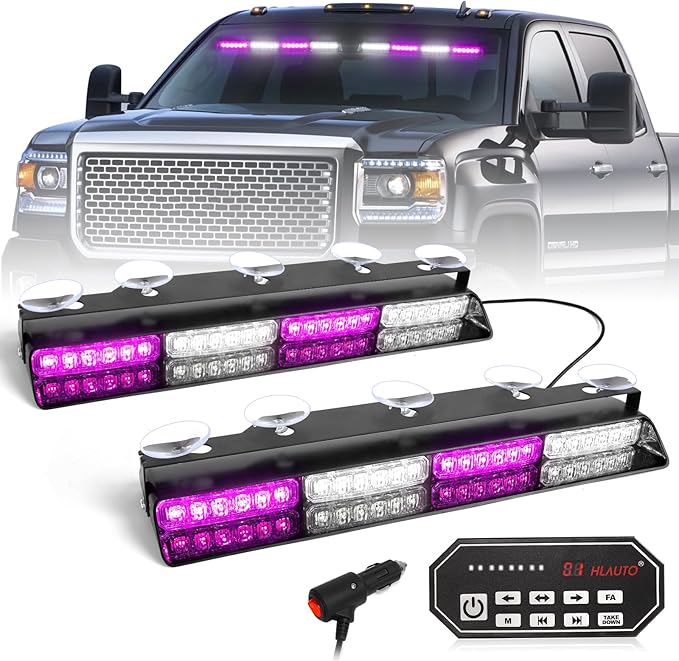 HLauto 604N Emergency Dash Strobe Lights: 2x16.8 inch Purple White Security by HLauto
