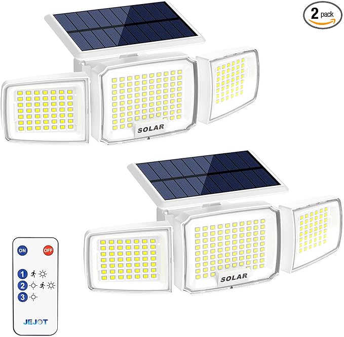 White Solar Security Light Outdoor Super Bright LED, Motion Sensor Flood Light by JEJOT