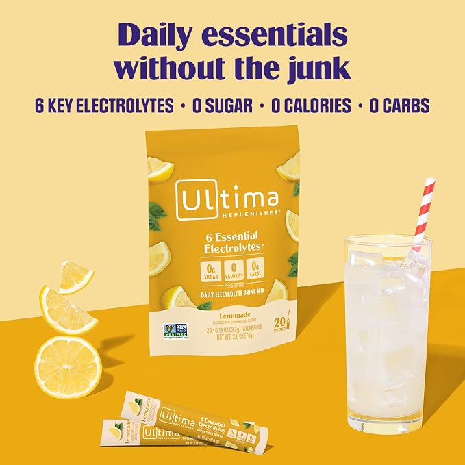Ultima Replenisher Daily Electrolyte Powder – Lemonade, 20 Stickpacks – Zero - Image 2