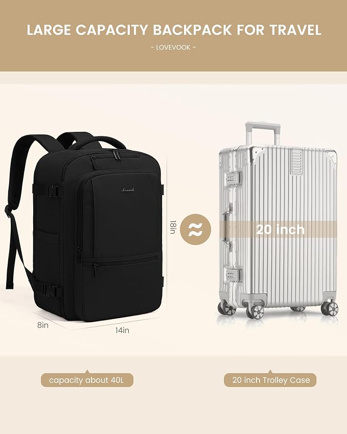LOVEVOOK Travel Backpack for Women & Men, 40L Large Carry On Backpack Airline - Image 3