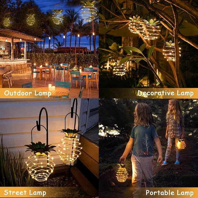 JHPGEOE 2 Pack Outdoor Solar Hanging Lantern Lights - Image 2