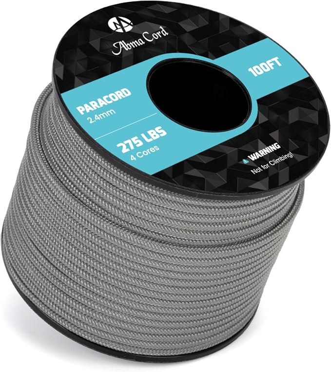 Abma Cord 2.4mm Paracord 275 100ft Nylon Rope 4 Strands Tactical Parachute Cord by Abma+Cord