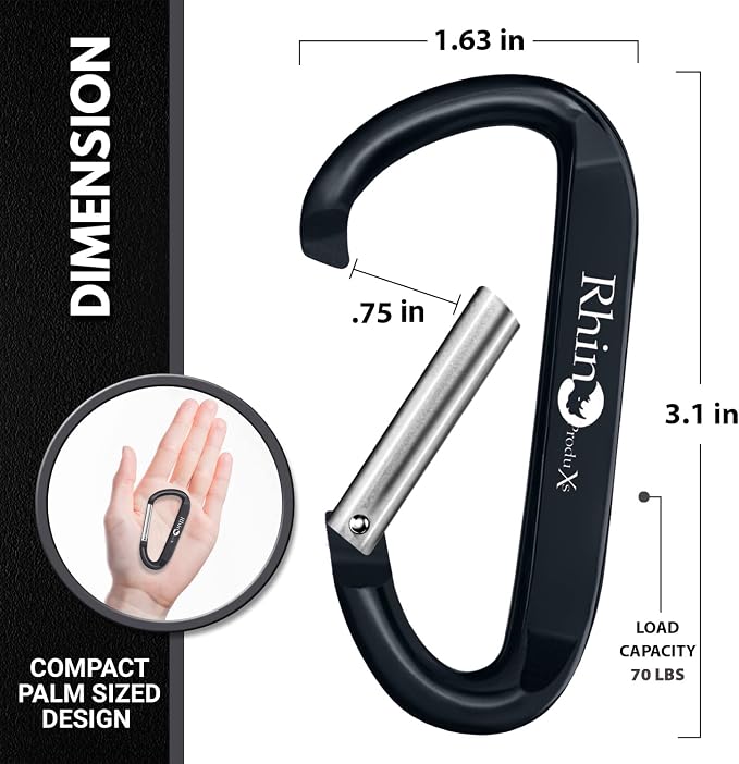 Rhino Produxs 8PCS of Lightweight Duty Snap Carabiner Clips, D Ring Shape - Image 2
