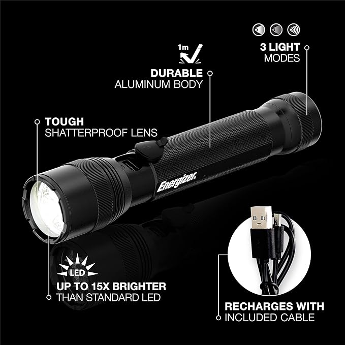 Energizer TacR-1000 Flashlight Rechargeable, Bright Rechargeable Tactical - Image 2