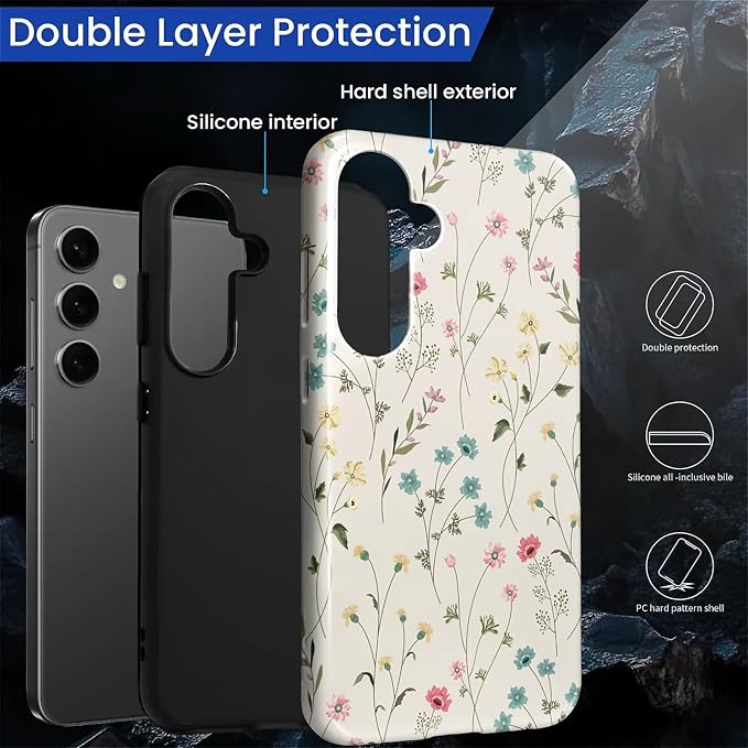 for Samsung Galaxy S24 Plus Case, HL2 Beige Flower Branch Hybrid 2 Layer Hard - Image 2