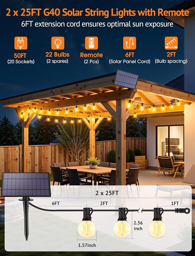 Larkvue 50FT Solar String Lights Outdoor - Image 2