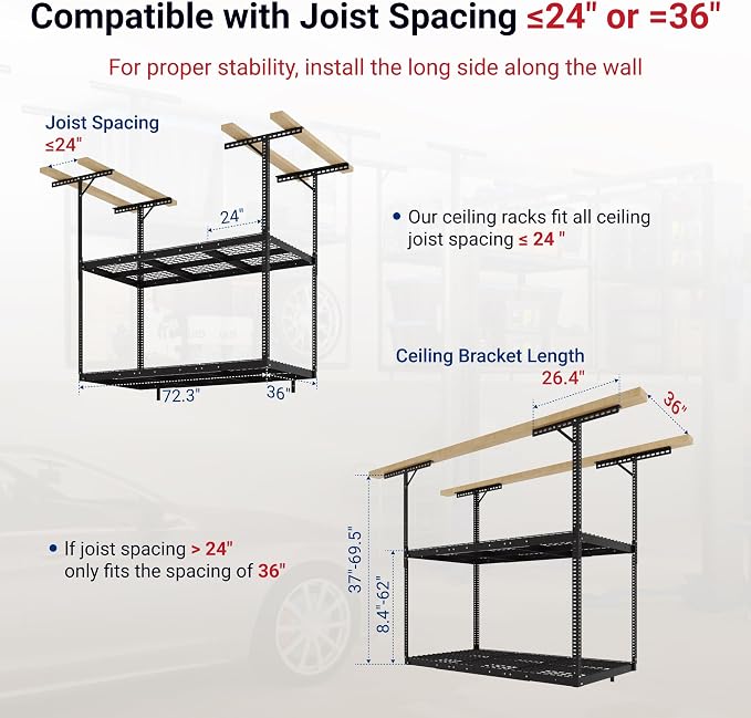 FLEXIMOUNTS 3x6 2-Tier Overhead Garage Storage Rack – Adjustable Heavy Duty - Image 2