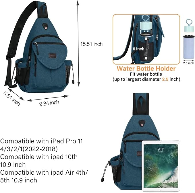 MOSISO Sling Backpack, Canvas Crossbody Hiking Daypack Bag - Image 2
