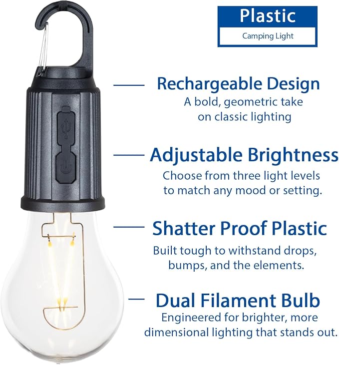 2-Pack Rechargeable Camp Light, Warm White LED Globe Bulb, Battery Powered - Image 2