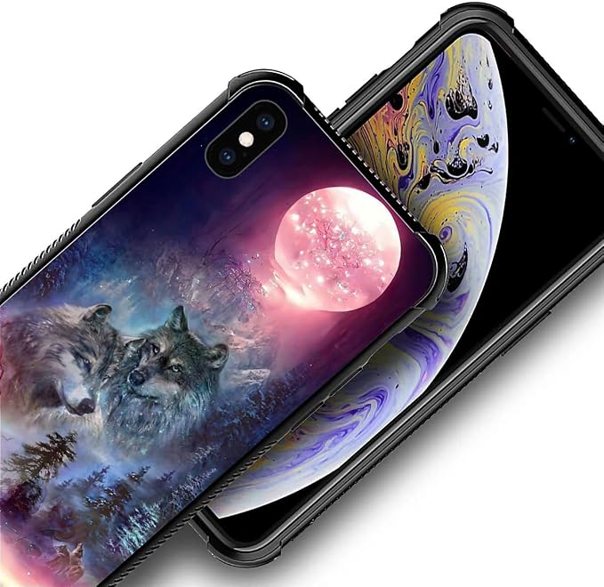 for iPhone X/Xs Case, Star Two Wolfs Howling Pattern Graphic Design Girl Boy - Image 6
