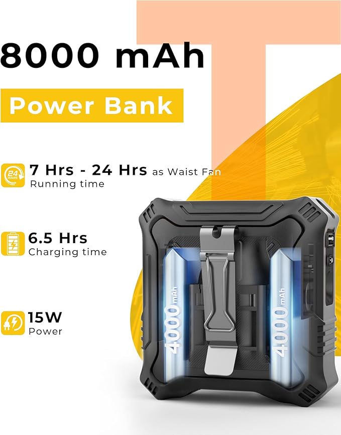 TUNISE Portable Fan with 5-Speed Settings, Dual-Sided Clip on Wearable Belt - Image 2