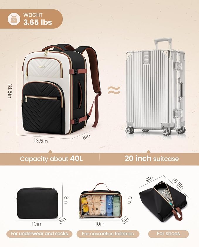 LOVEVOOK Travel Backpack Carry on Flight Approved 40L, Waterproof TSA Travel - Image 6