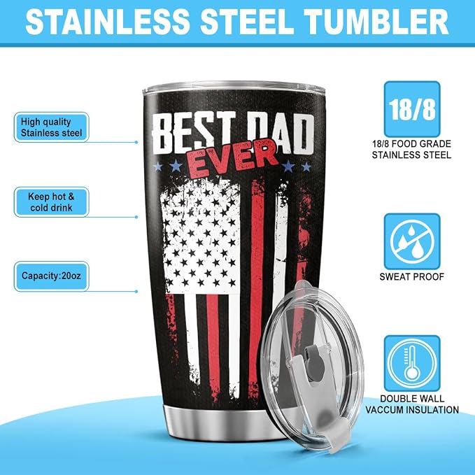 Best Dad Ever Black American 20oz Tumbler, Stainless Steel Insulated Mug - Image 7