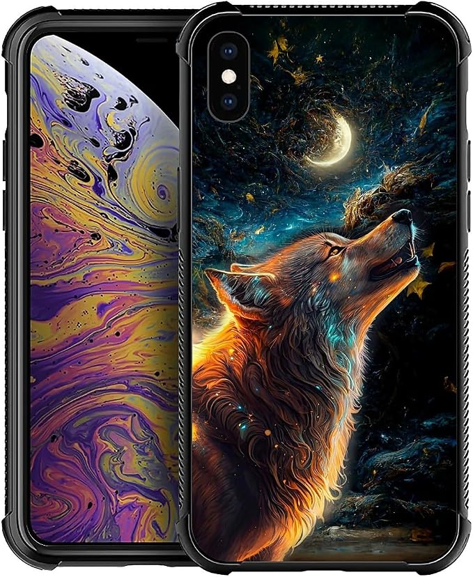 for iPhone Xs Max Case, Star Cave Hungry Wolf Pattern Graphic Design Girl Boy by FKBRCL4U