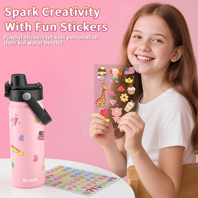 baab 18oz Kids Water Bottle, Insulated Kids Water Bottle - Image 6