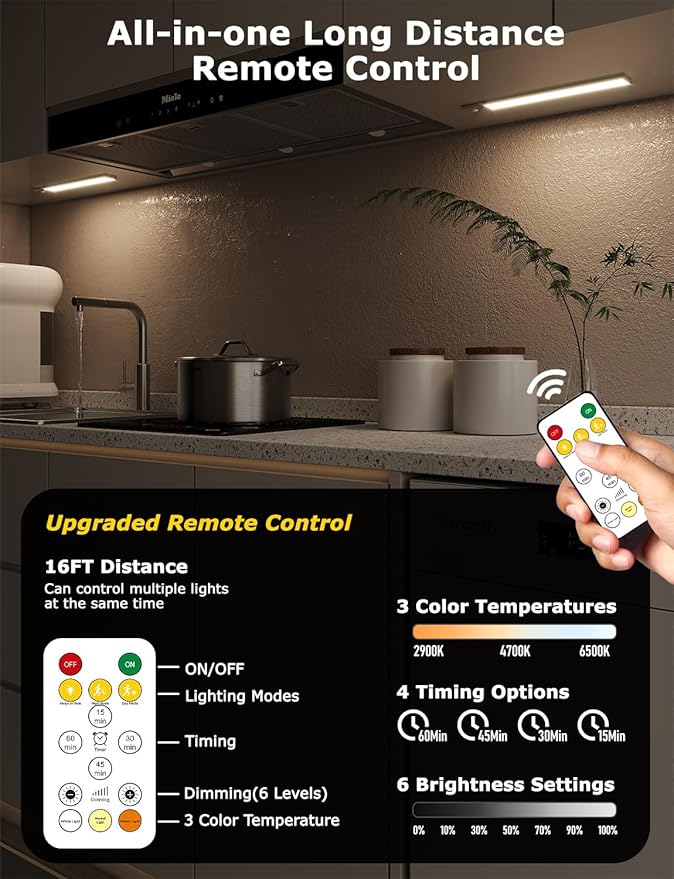 12" Ultra-Thin Under Cabinet Lighting Wireless, Aluminum Alloy Under Counter - Image 2