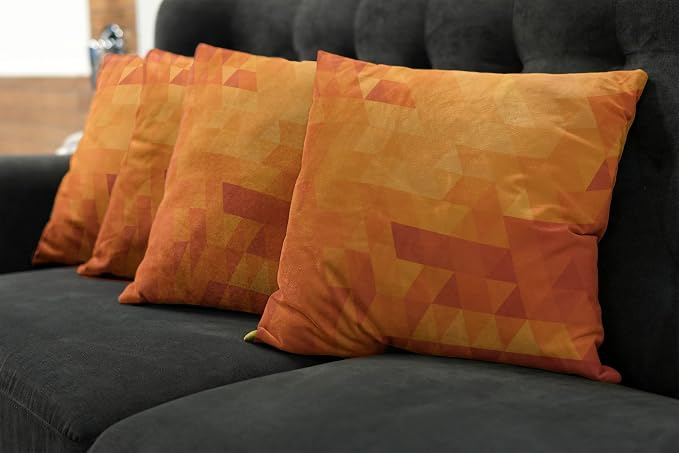 Ambesonne Orange Decorative Throw Pillow Case Pack of 4, Triangle Mosaic Shapes - Image 7
