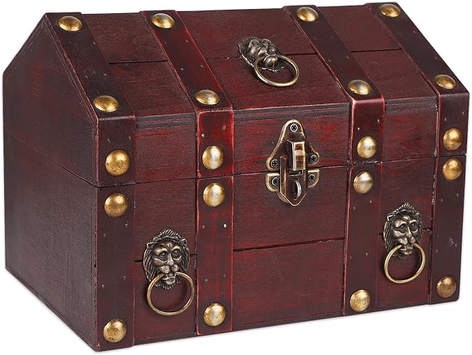 SICOHOME Large Treasure Chest 9.4“x6.9”x7“ Wooden Pirate Treasure Box by SICOHOME