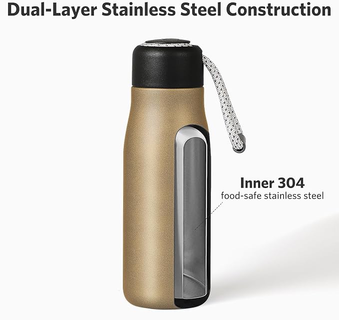 12 oz Insulated Water Bottle, Dusgut Wide Mouth Water Bottle, Stainless Steel - Image 4