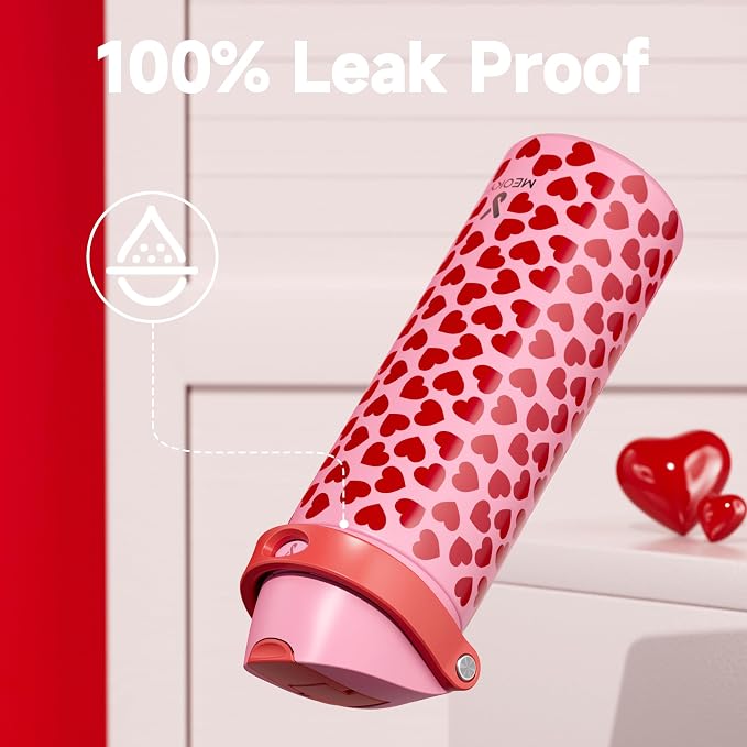 24 oz Valentine's Day Water Bottle: Meoky Stainless Steel Heart Water Bottle - Image 5
