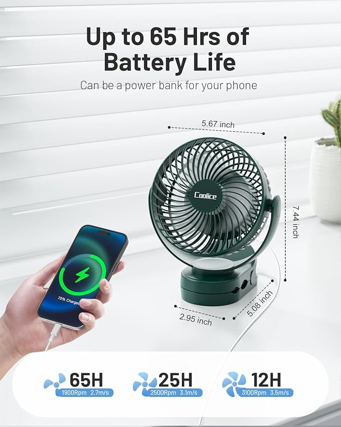 Camping Fan with Remote Control - 12000mAh Rechargeable Battery Powered Fan - Image 2