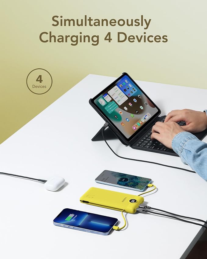 VEGER Portable Charger with Built-in AC Plug and Cables, All in One 10000mAh - Image 4