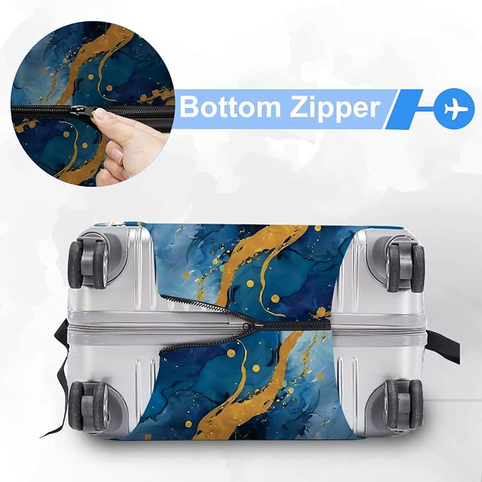 ANNA QUEEN Blue Abstract Marble Travel Luggage Cover -Stretchable Airplane - Image 5