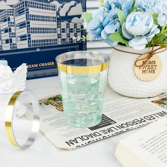 I00000 60PCS Gold Plastic Cups, 10 oz Clear Disposable Cups - Image 5