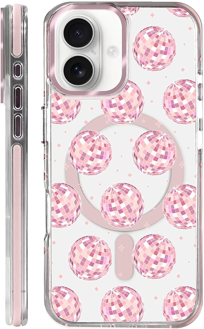 Case for iPhone 16 Plus, Disco Balls Pink Phone Case Design，for Women Girls by Toulas