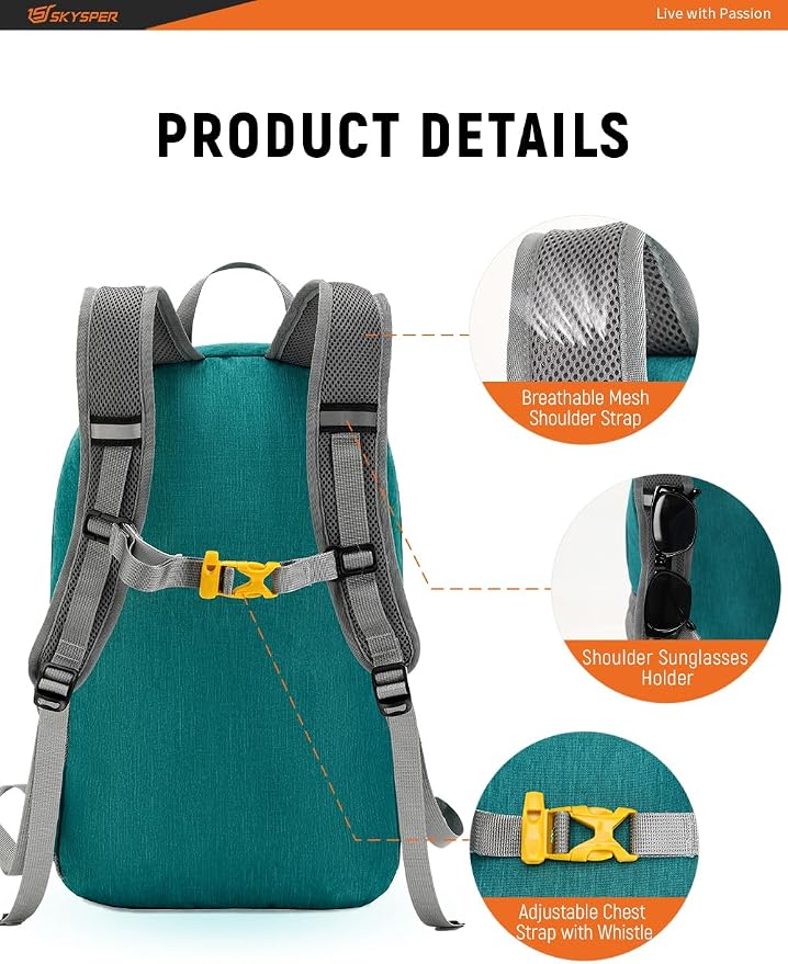SKYSPER Foldable Small Backpack – 20L Lightweight Hiking Daypack - Image 3