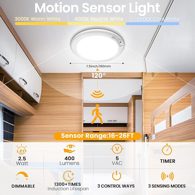 SunRider 2-Pack Rechargeable Motion Sensor LED Ceiling Light - Image 2