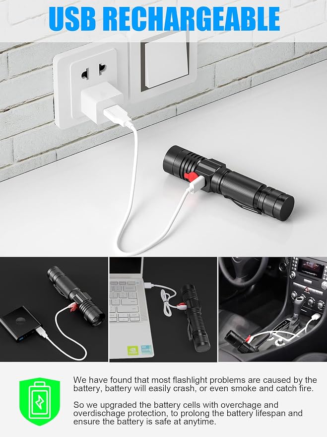 Rechargeable LED Flashlights, Magnetic Flashlight Super Bright Tactical - Image 3