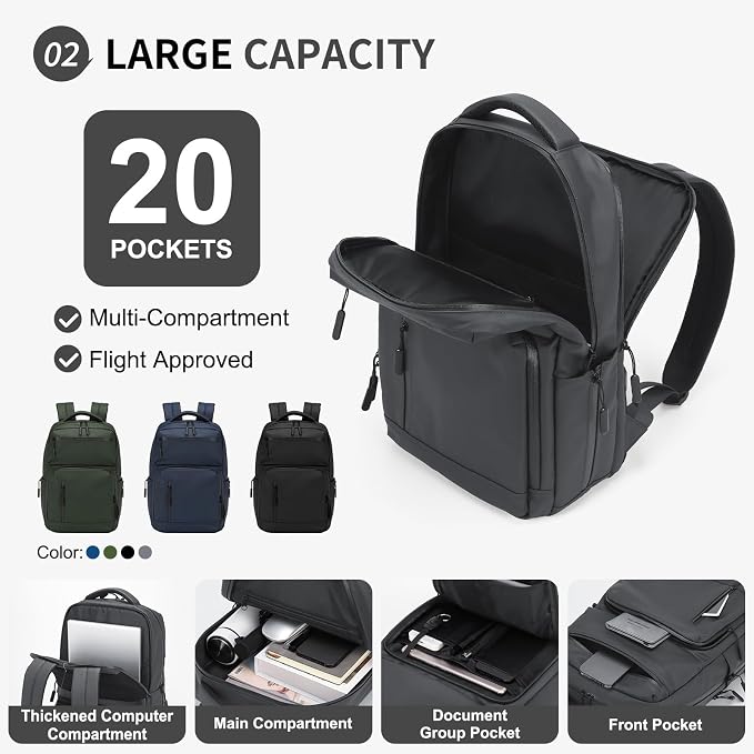 Waterproof Laptop Backpack for Men & Women, Flight Approved Anti-Theft Daypack - Image 4