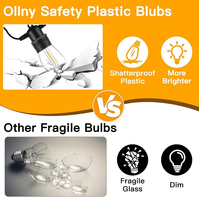 Ollny Outdoor String Lights, 50 FT Waterproof Connectable Patio Lights - Image 3