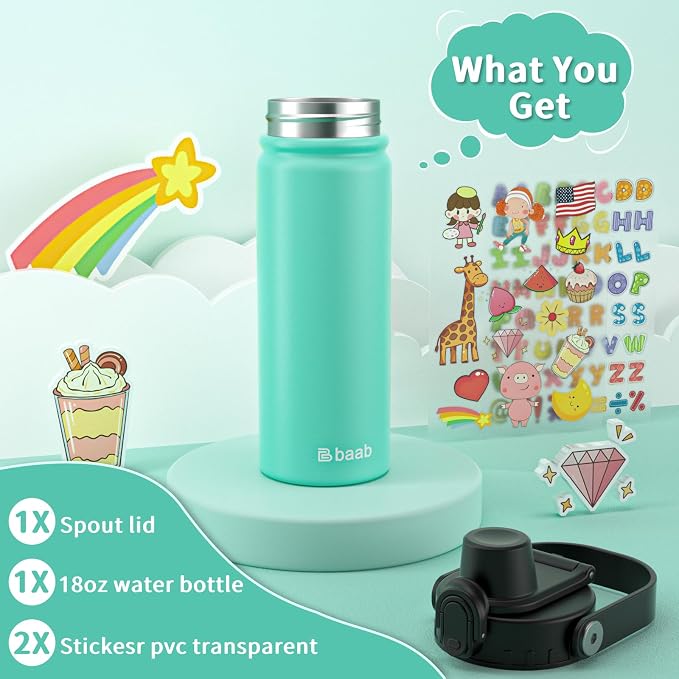 baab 18oz Kids Water Bottle, Insulated Kids Water Bottle - Image 7