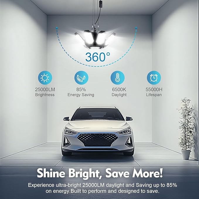 TANBABY 2 Pack LED Garage Lights, 250W Deformable Garage Light, Total 50000LM - Image 4