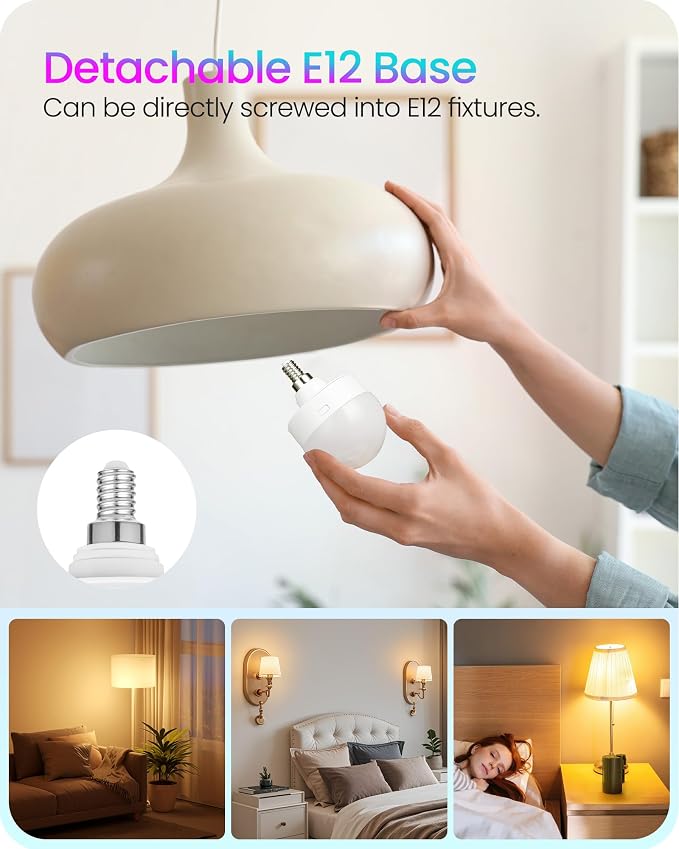 Rechargeable Light Bulbs with Remote Control, 4 Packs E12 Battery Operated - Image 2